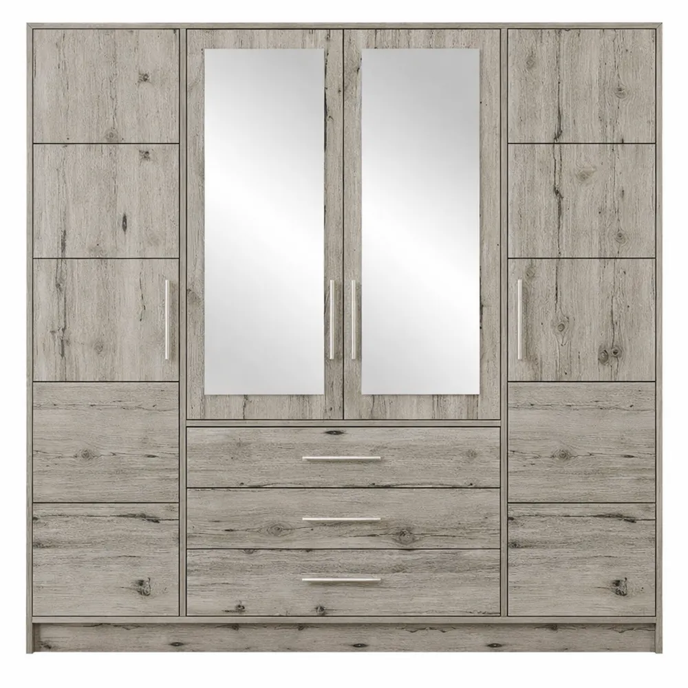Armoire à portes battantes 4D avec miroir et tiroirs pour chambre élégante
