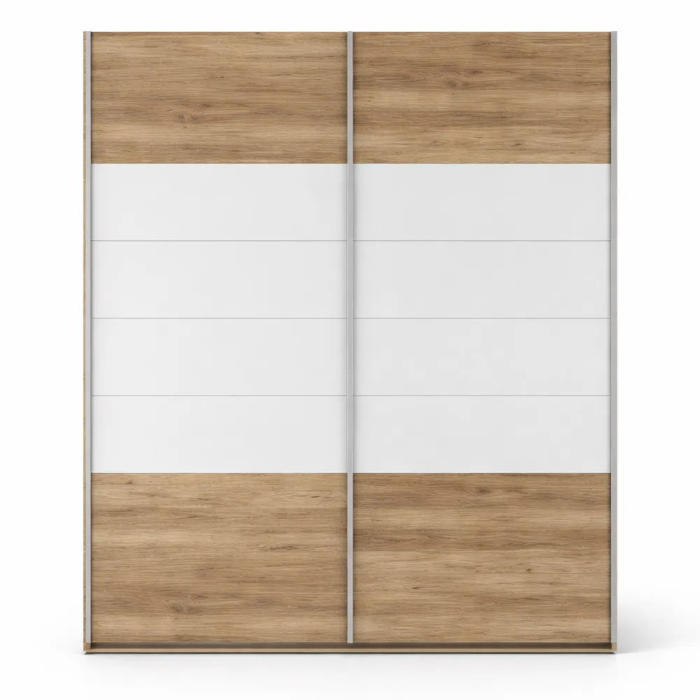 Armoire à Portes Coulissantes 2 Portes en Chêne et Blanc