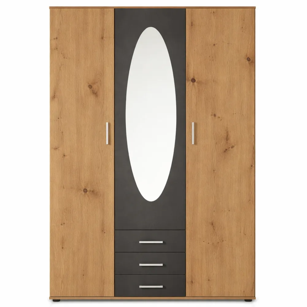 Penderie trois portes miroir en chêne graphite pour chambre