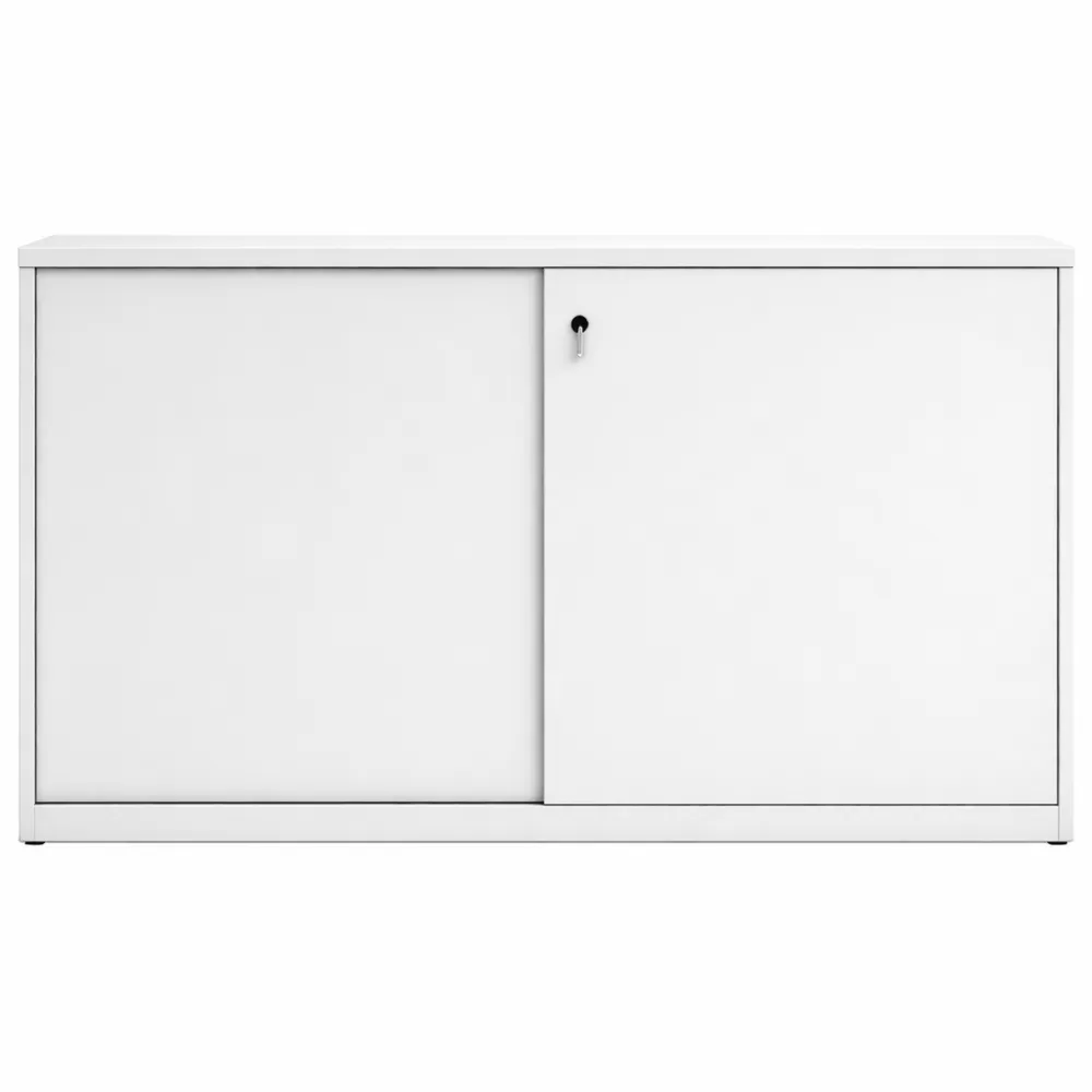 Armoire à portes coulissantes grise avec étagères intégrées