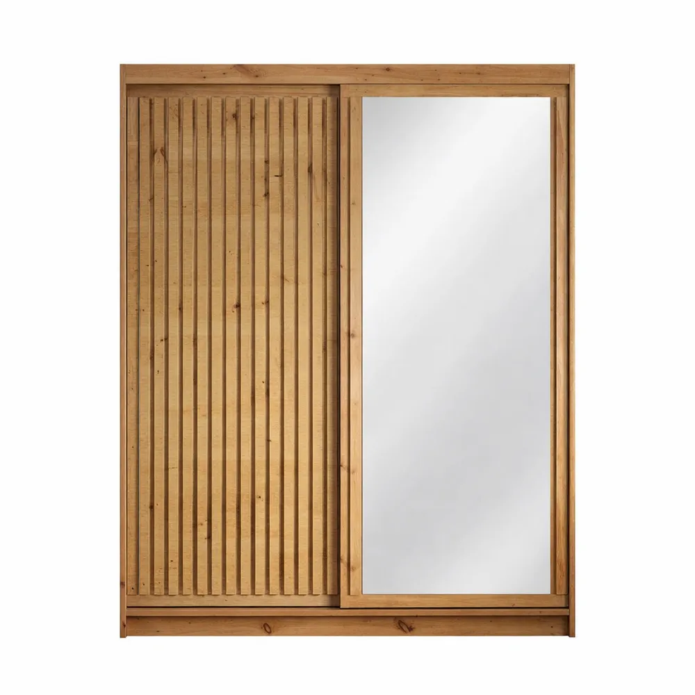 Armoire à vêtements avec miroir et portes coulissantes en chêne, largeur 120 cm