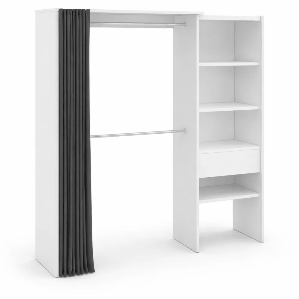 Garde-robe Extensible avec Étagères et Rideau Gris