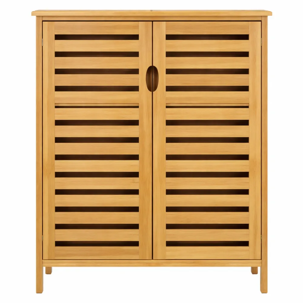 Armoire de Rangement en Bambou avec Portes à Lattes