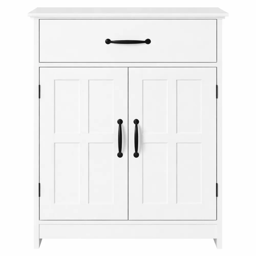 Armoire de Salle de Bain sur Pied avec Porte Double et Étagère Réglable, 60 x 30 x 75 cm, Blanc