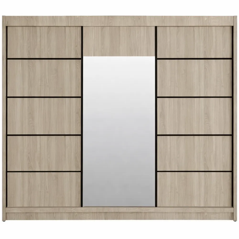 Armoire avec miroir et portes coulissantes avec tiroirs intégrés