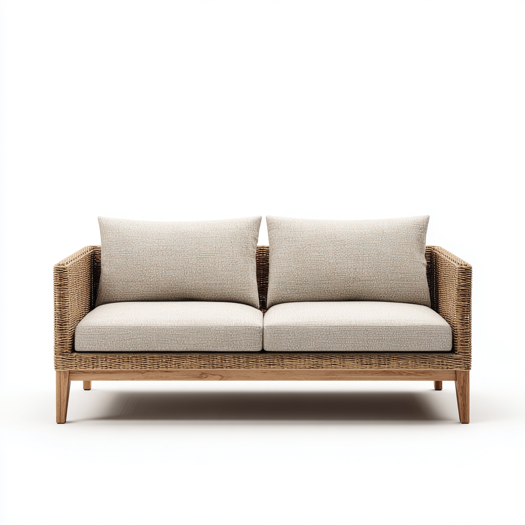 Sofá de jardín - ratán-madera - 160x80x82 cm - beige - diseño moderno-Bamboogonest