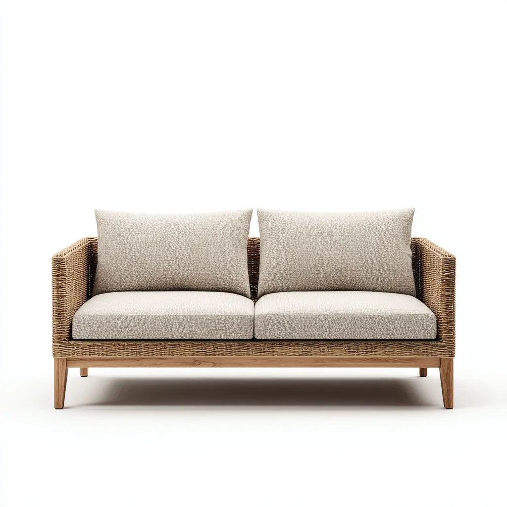 Sofá de jardín - ratán-madera - 160x80x82 cm - beige - diseño moderno-Bamboogonest