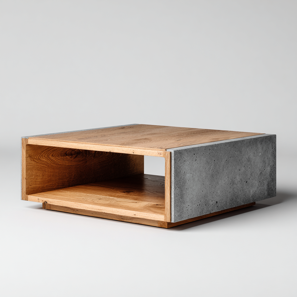 Mesa de centro - madera-hormigón - 98x98x36 cm - marrón-gris - diseño moderno-Bamboogonest