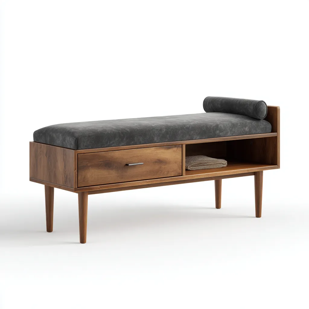Banco de dormitorio - madera-tapizado - 110x40x54 cm - gris-madera - asiento con almacenaje-Bamboogonest