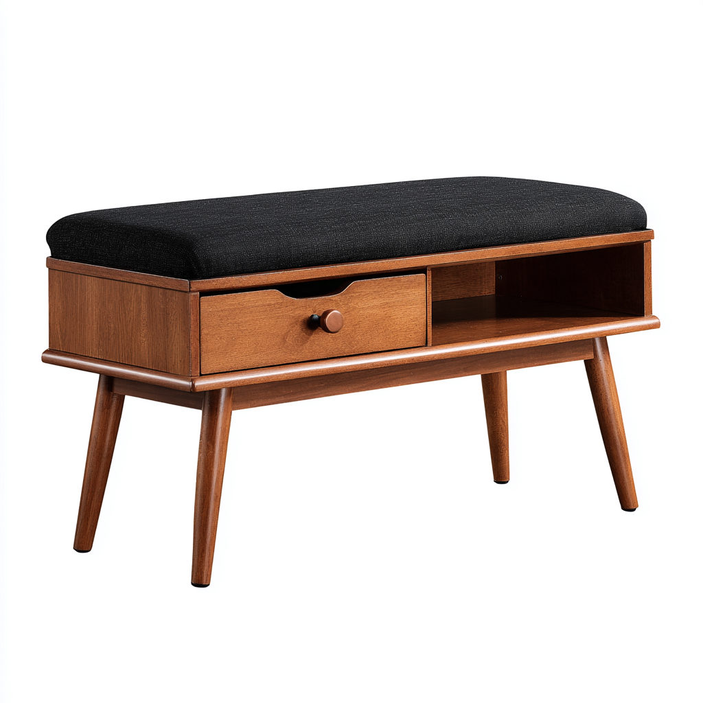 Banco de dormitorio - madera-tela - 95x38x52 cm - negro-madera - asiento con almacenaje-Bamboogonest