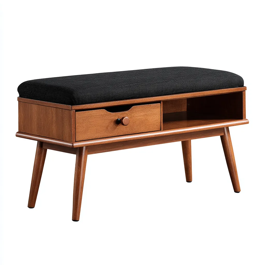 Banco de dormitorio - madera-tela - 95x38x52 cm - negro-madera - asiento con almacenaje-Bamboogonest