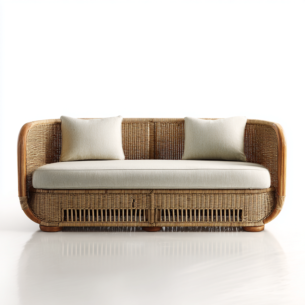 Sofá de jardín - ratán natural - 185x85x82 cm - beige - diseño moderno-Bamboogonest