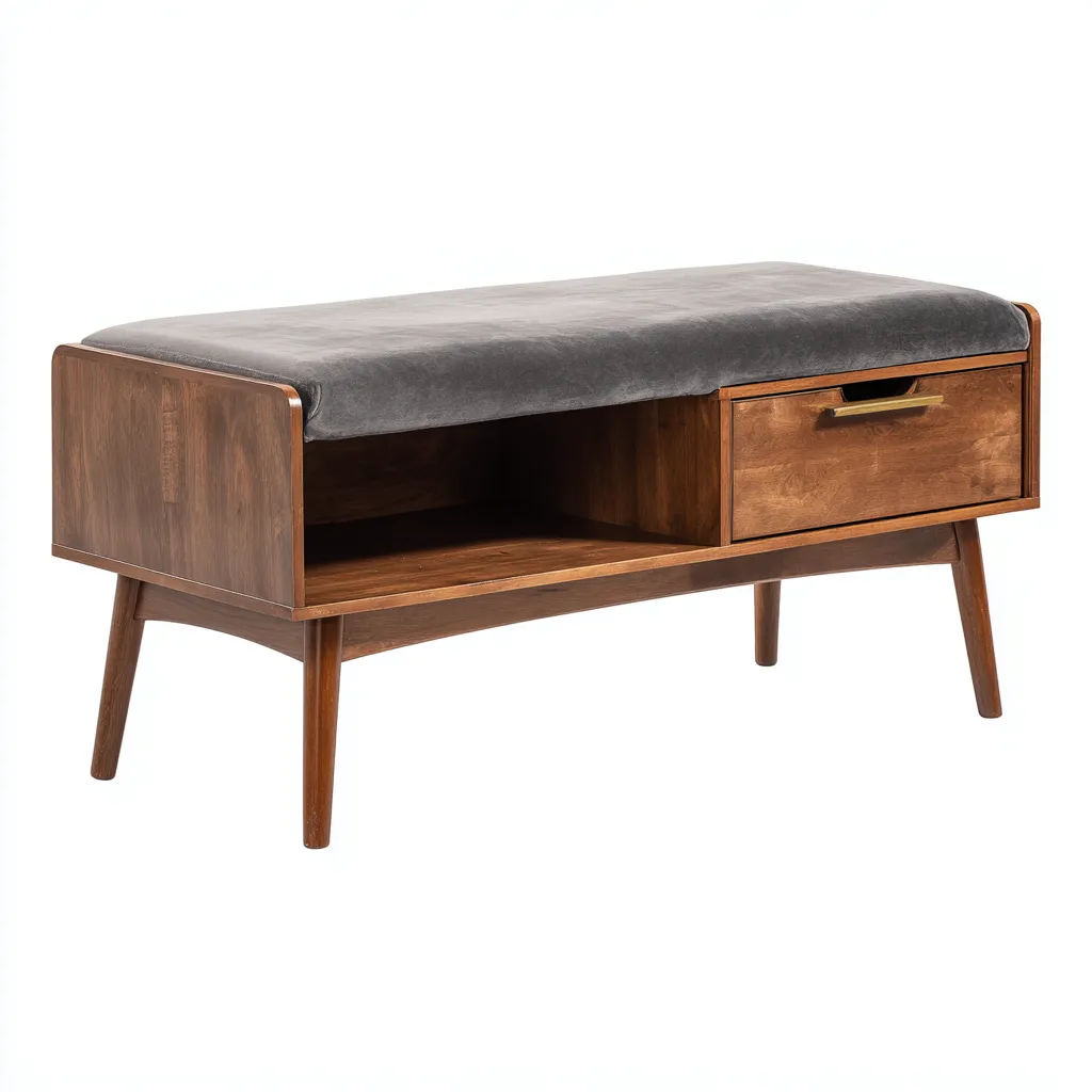 Banco de dormitorio - madera-tela - 108x40x55 cm - gris-madera - diseño contemporáneo-Bamboogonest