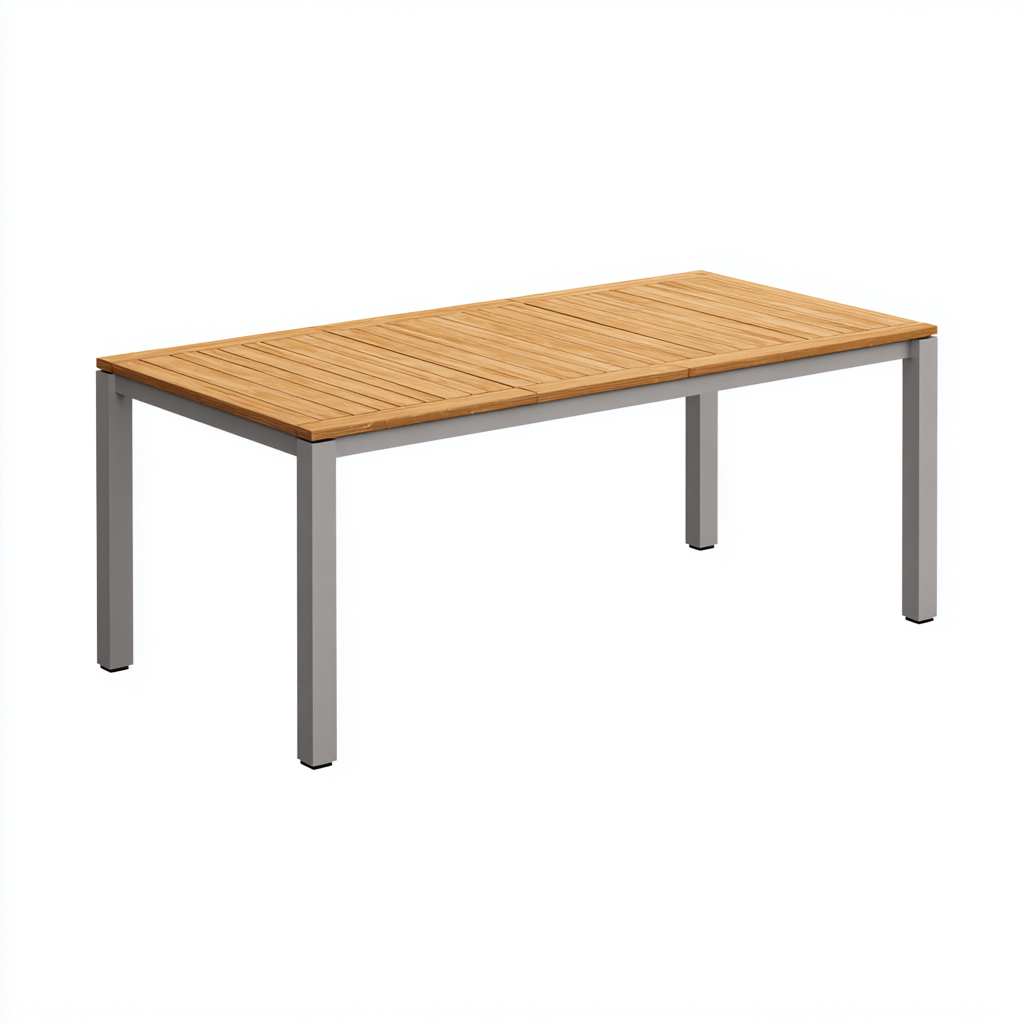 Mesa de jardín - metal - madera - 180x90x75 cm - madera natural-gris - estilo moderno-Bamboogonest