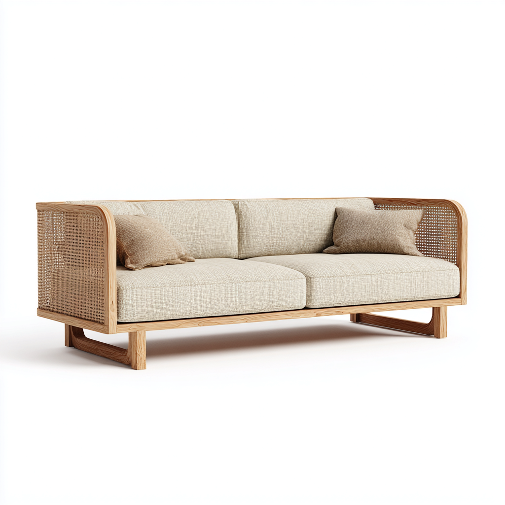 Sofá de jardín - ratán-madera - 185x82x78 cm - beige - diseño moderno-Bamboogonest