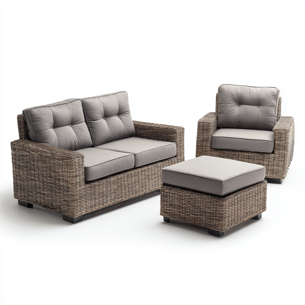 Sofá de jardín - ratán sintético - 150x85x90 cm - gris - diseño moderno-Bamboogonest