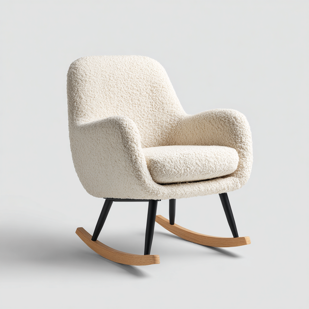 Mecedora - peluche - 78x70x92 cm - blanco - estilo moderno-Bamboogonest