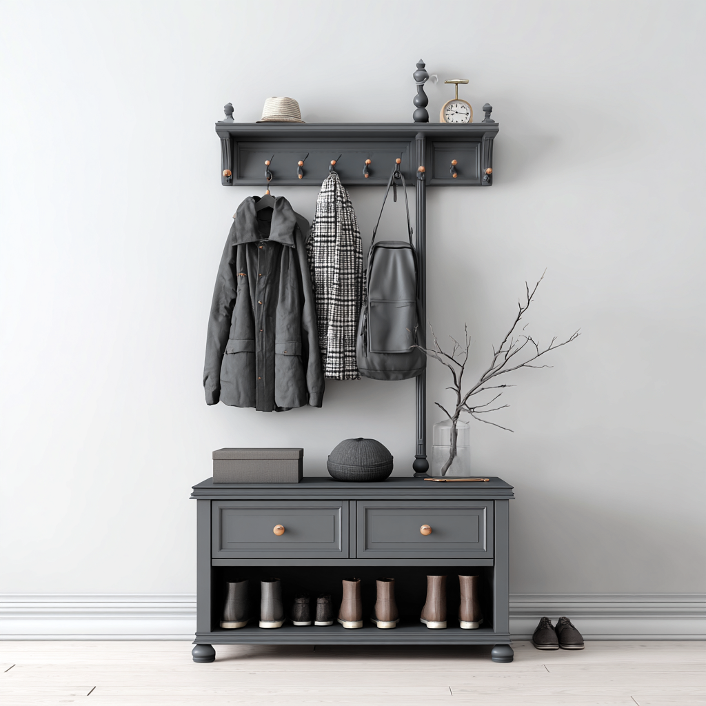 Perchero - madera - 120x40x185 cm - gris oscuro - diseño clásico-Bamboogonest