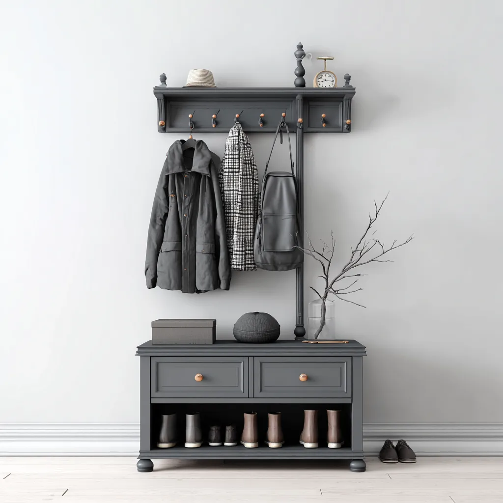 Perchero - madera - 120x40x185 cm - gris oscuro - diseño clásico-Bamboogonest