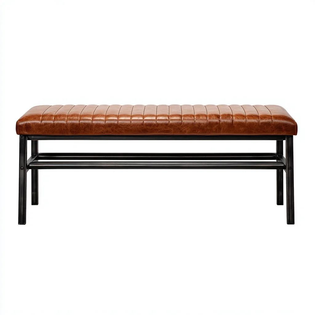 Banco de dormitorio - metal-cuero sintético - 118x38x47 cm - marrón - diseño contemporáneo-Bamboogonest