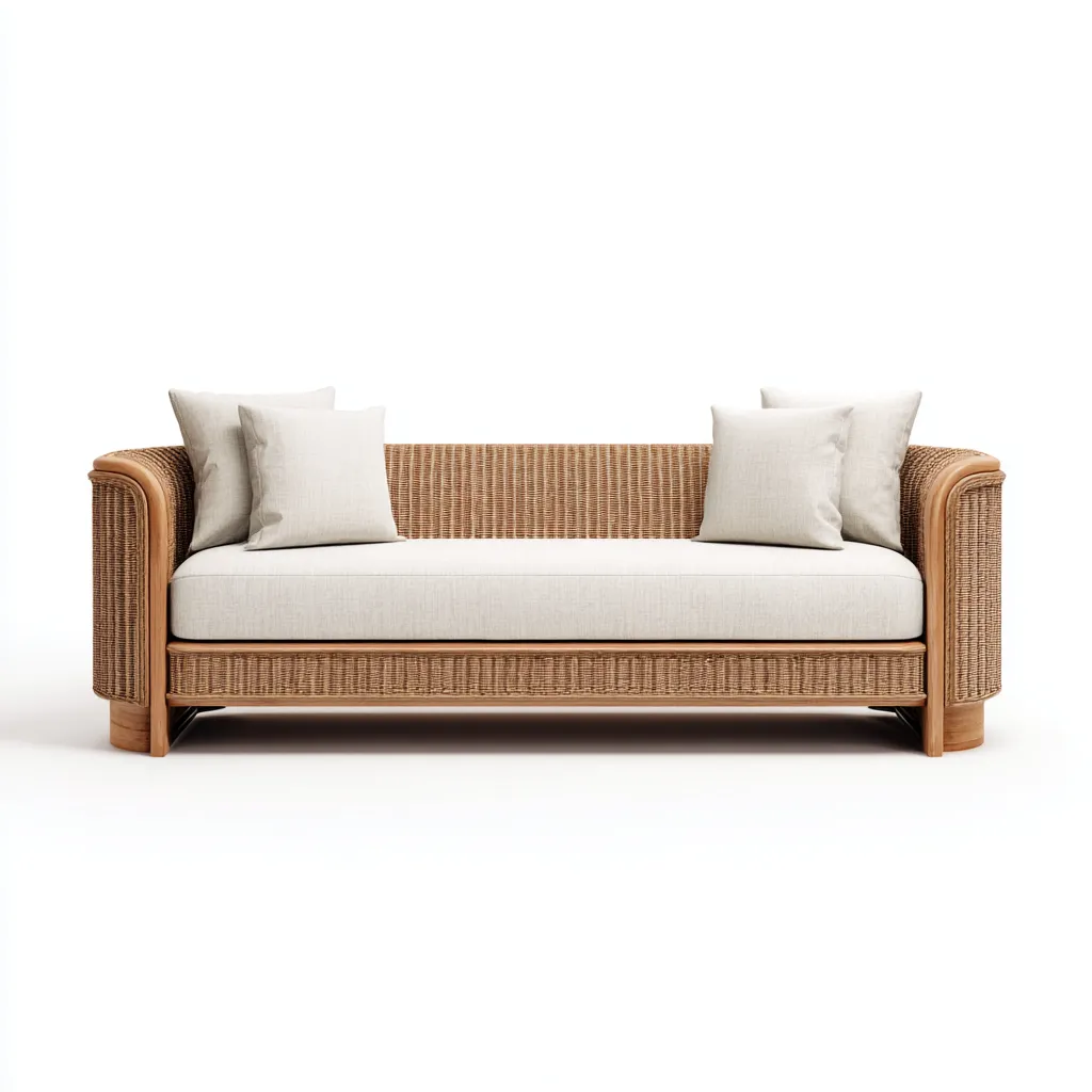 Sofá de jardín - ratán natural - 195x85x80 cm - beige-madera - estilo moderno artesanal-Bamboogonest