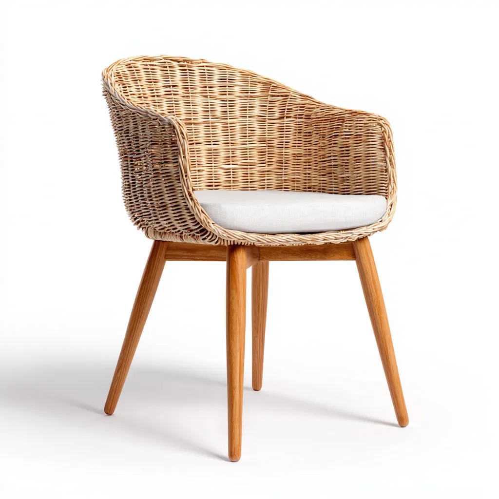 Silla de jardín - mimbre-madera - 56x59x83 cm - natural-blanco - diseño contemporáneo-Bamboogonest