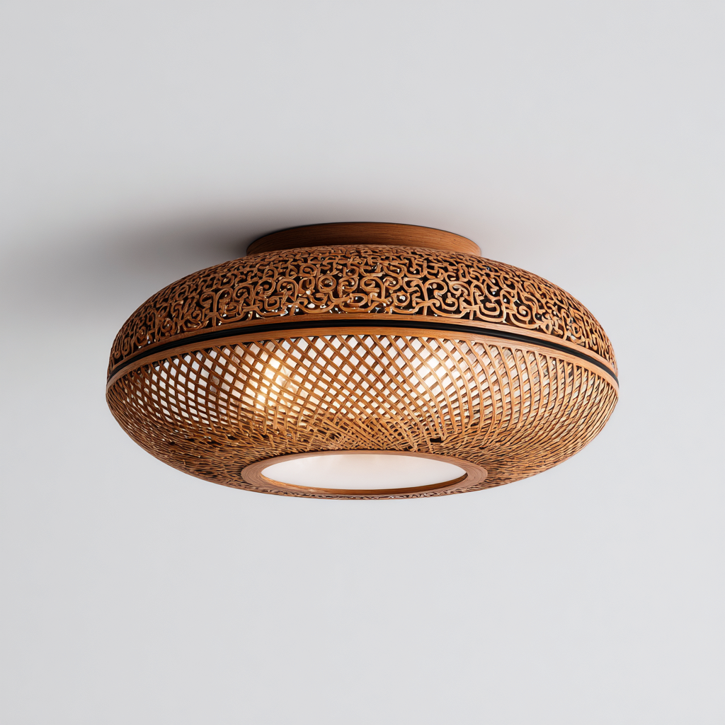 Lámpara de techo - madera - 36x20 cm - marrón - estilo oriental-Bamboogonest