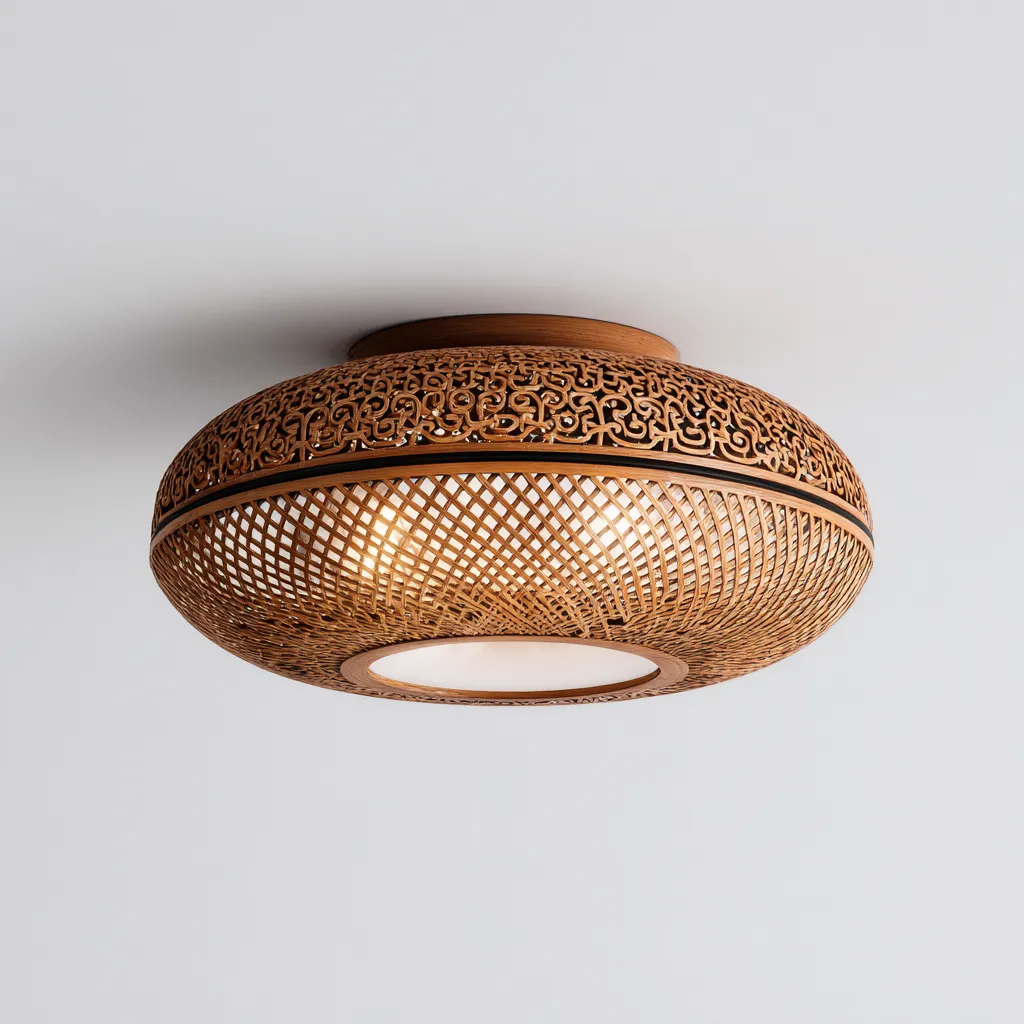 Lámpara de techo - madera - 36x20 cm - marrón - estilo oriental-Bamboogonest