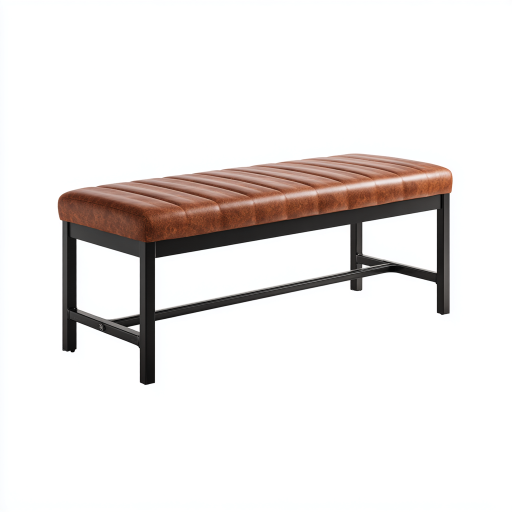 Banco de dormitorio - metal-cuero sintético - 118x38x47 cm - marrón - diseño moderno-Bamboogonest