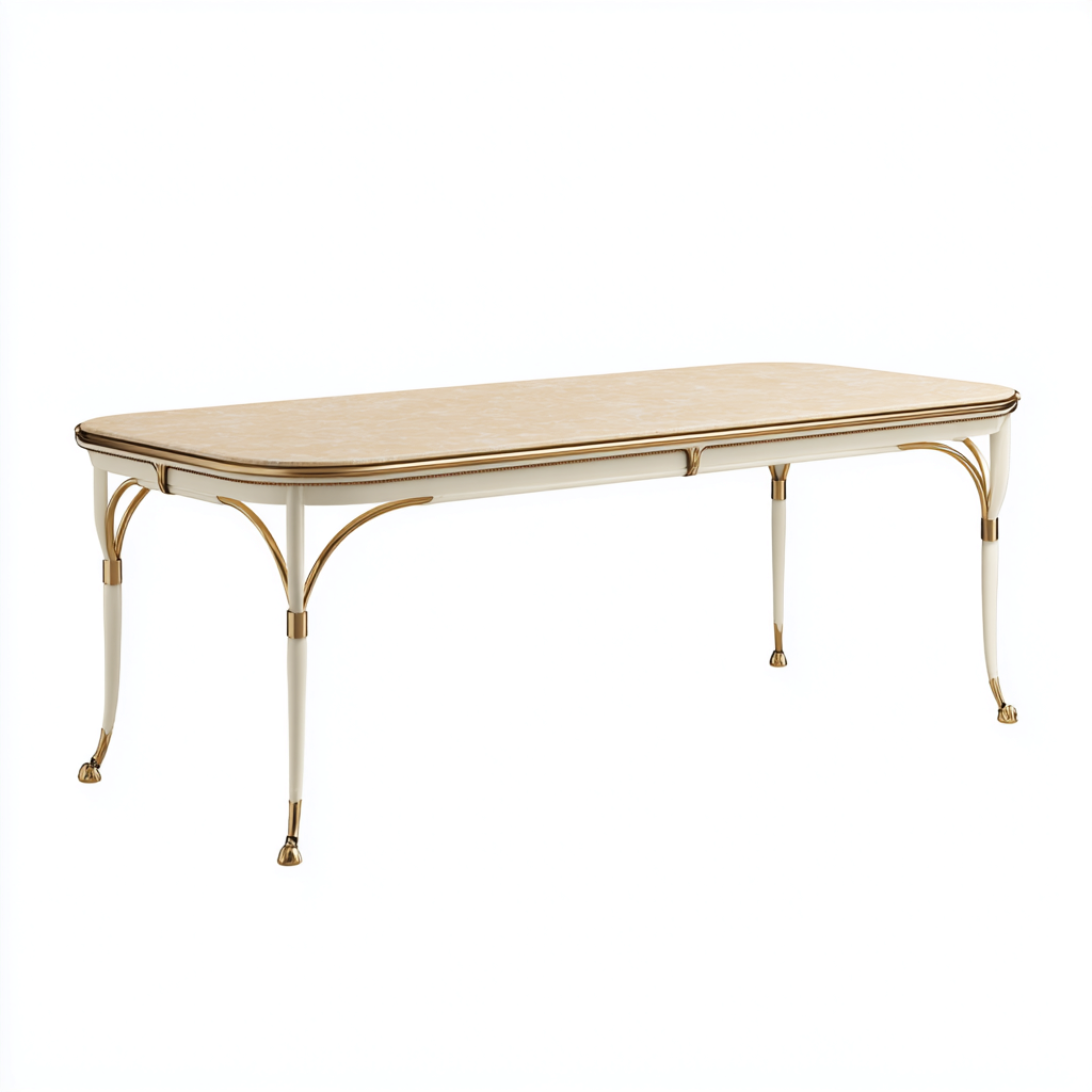 Mesa de jardín - madera - metal - 200x90x75 cm - beige-dorado - diseño clásico elegante-Bamboogonest