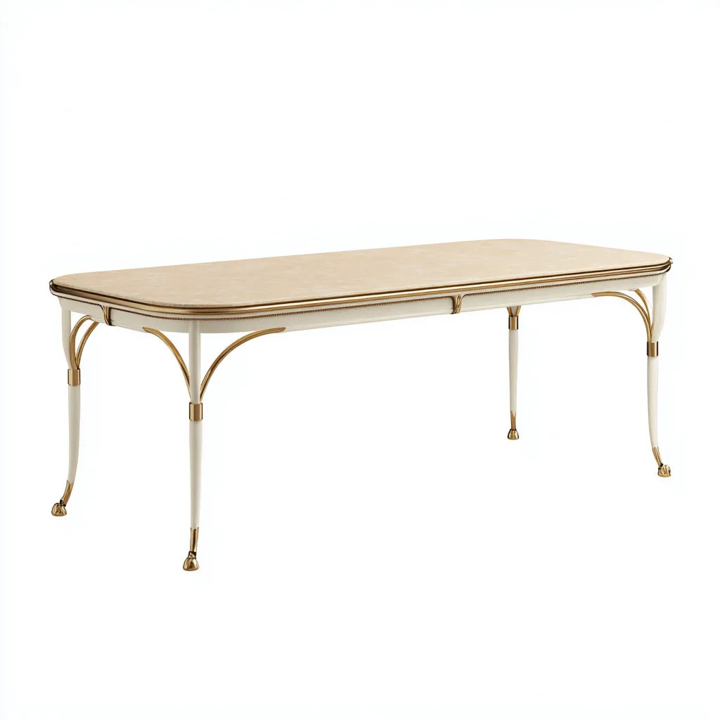 Mesa de jardín - madera - metal - 200x90x75 cm - beige-dorado - diseño clásico elegante-Bamboogonest