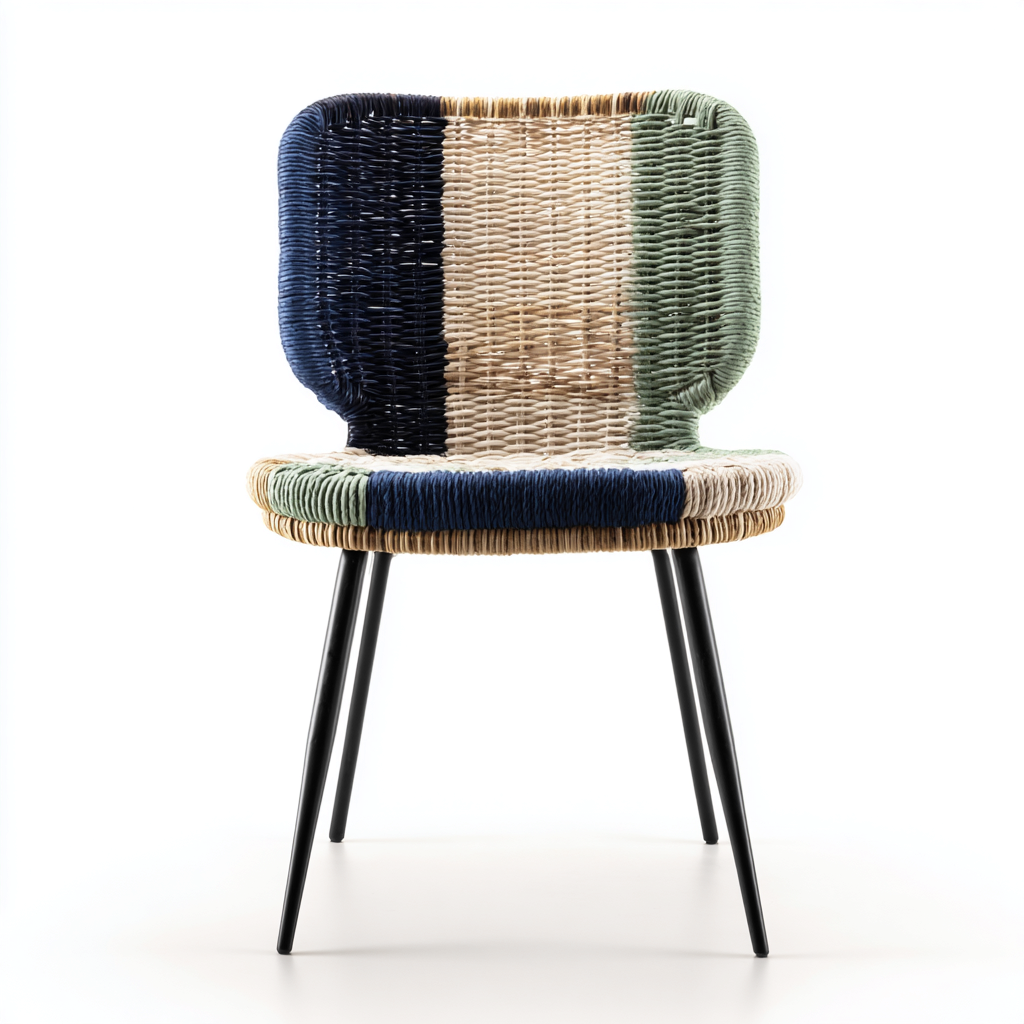Silla de jardín - ratán-acero - 56x49x82 cm - azul-beige-verde-negro - diseño multicolor artesanal-Bamboogonest