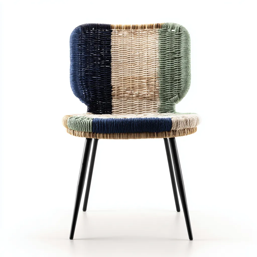Silla de jardín - ratán-acero - 56x49x82 cm - azul-beige-verde-negro - diseño multicolor artesanal-Bamboogonest