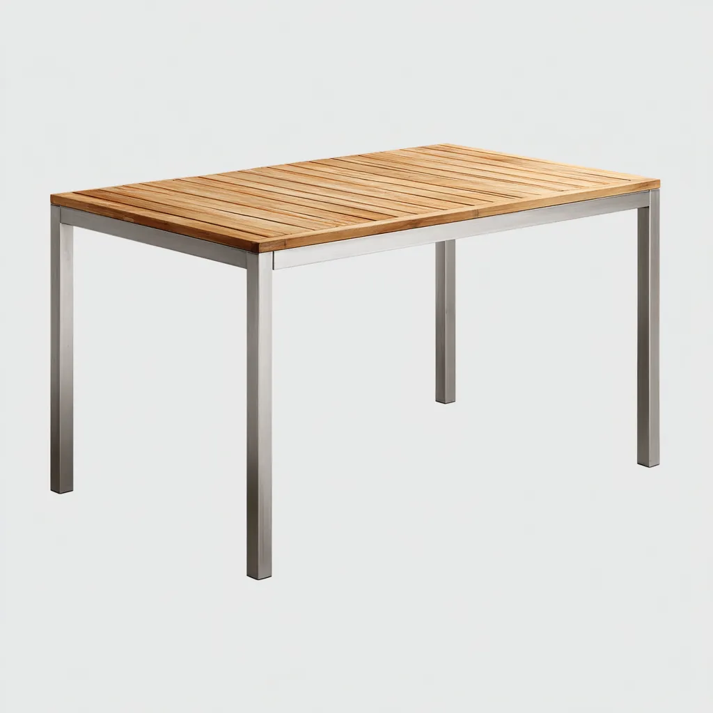 Mesa de jardín - metal - madera - 140x80x75 cm - madera natural-plata - estilo moderno-Bamboogonest