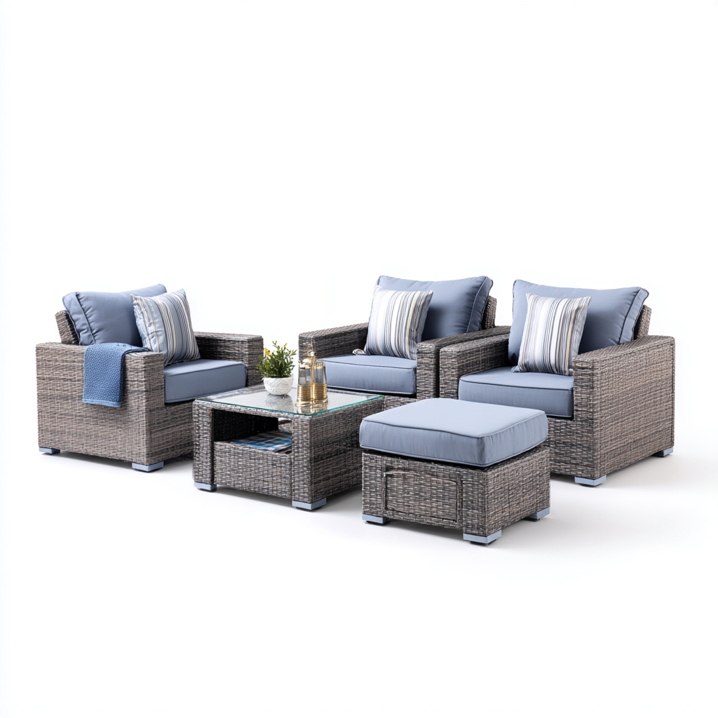 Sofá de jardín - ratán sintético - 85x75x90 cm - gris-azul - diseño moderno-Bamboogonest