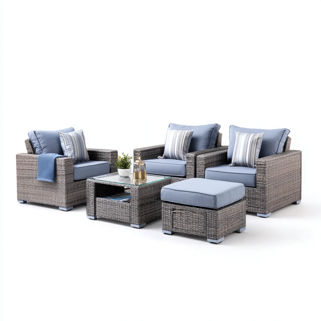 Sofá de jardín - ratán sintético - 85x75x90 cm - gris-azul - diseño moderno-Bamboogonest