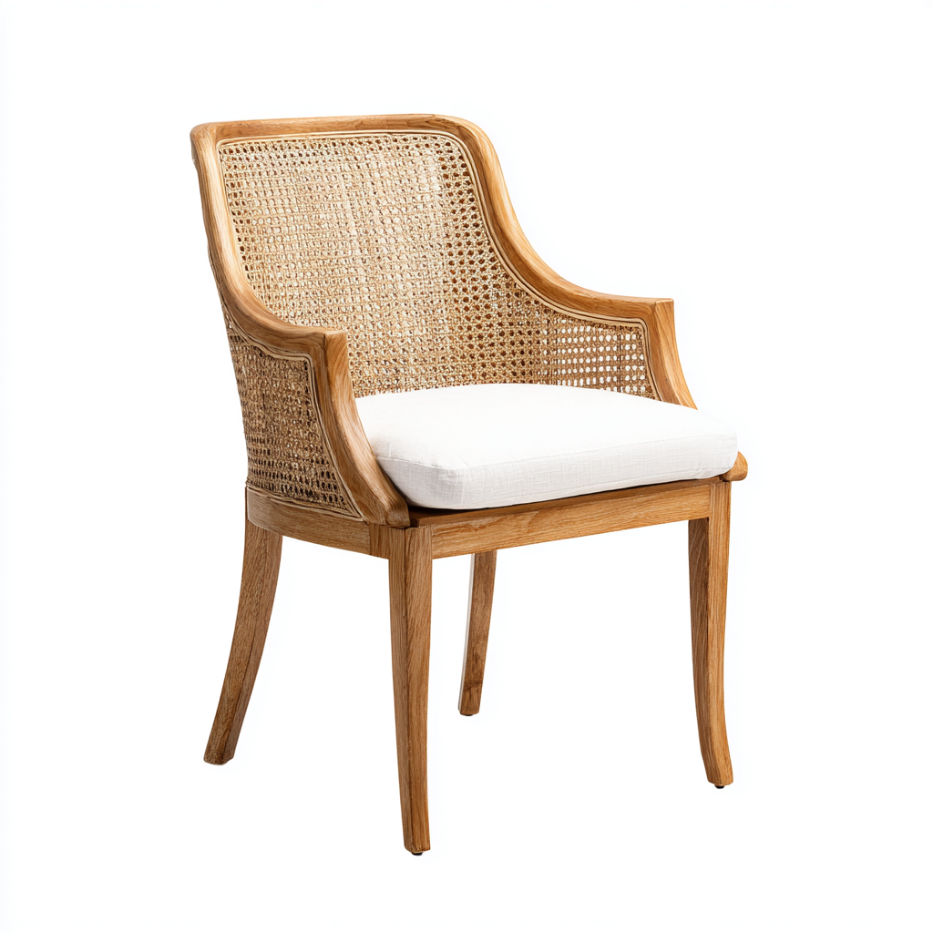 Silla de jardín - madera-ratán - 55x58x82 cm - natural-blanco - diseño contemporáneo-Bamboogonest