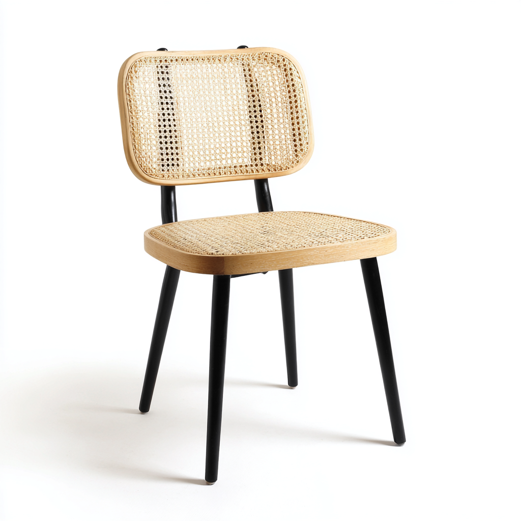 Silla de jardín - ratán-acero - 57x50x84 cm - natural-negro - diseño retro ligero-Bamboogonest