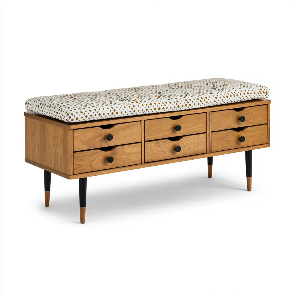 Banco de dormitorio - madera-tela - 122x41x55 cm - blanco-madera - asiento con almacenaje-Bamboogonest