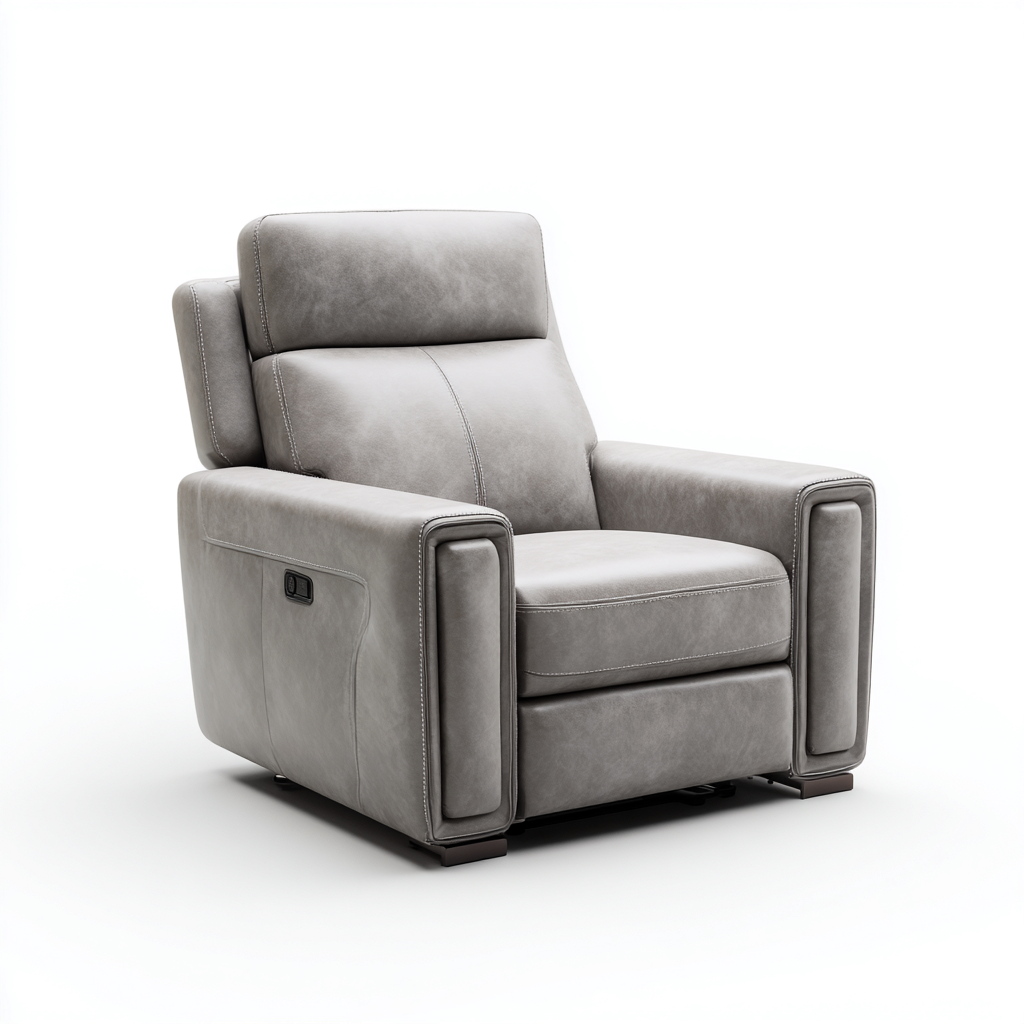 Sillón reclinable - cuero sintético - 98x92x104 cm - gris claro - diseño moderno-Bamboogonest