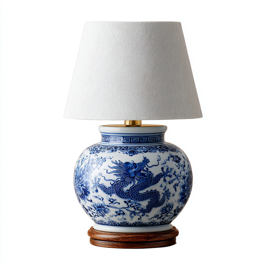 Lámpara de mesa-tela-cerámica-madera-36x58 cm-blanco-azul-madera-estilo clásico-Bamboogonest