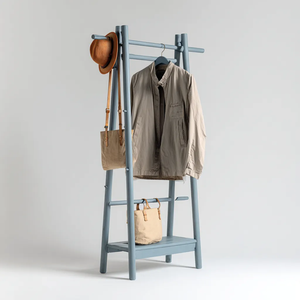 Perchero-madera-75x45x155 cm-azul grisáceo-diseño minimalista-Bamboogonest