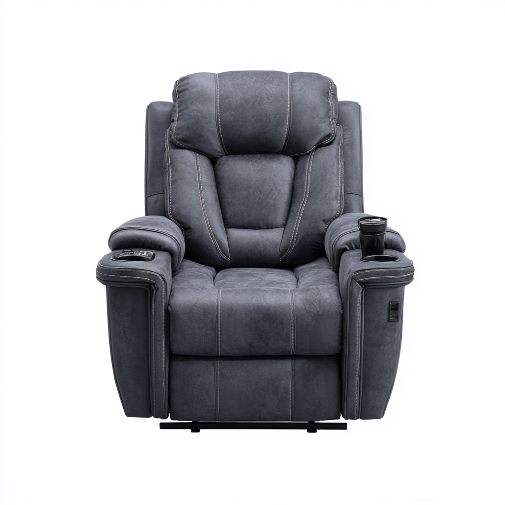 Sillón reclinable - cuero sintético - 102x96x108 cm - gris oscuro - diseño moderno-Bamboogonest