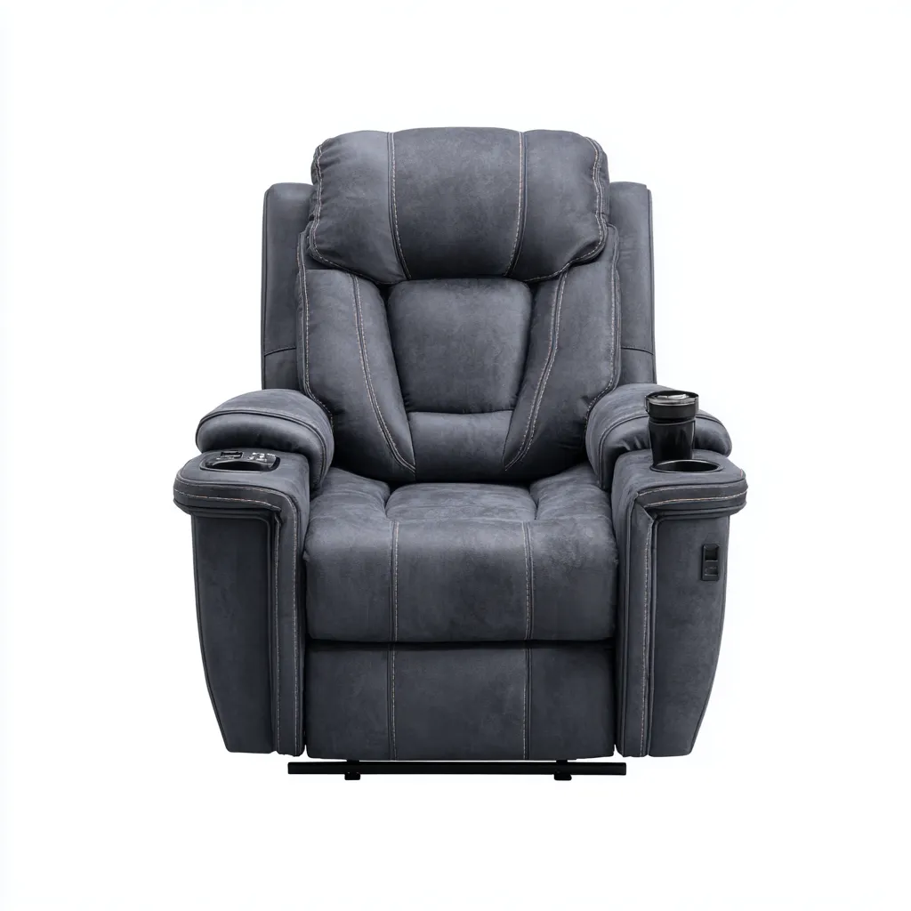 Sillón reclinable - cuero sintético - 102x96x108 cm - gris oscuro - diseño moderno-Bamboogonest