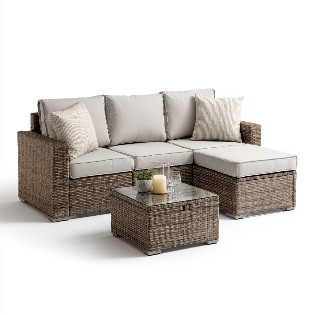 Sofá de jardín - ratán sintético - 210x80x80 cm - beige - diseño moderno-Bamboogonest