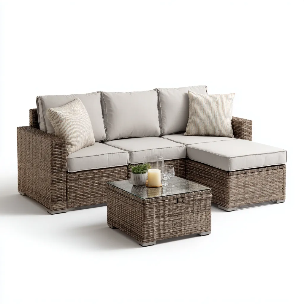 Sofá de jardín - ratán sintético - 210x80x80 cm - beige - diseño moderno-Bamboogonest