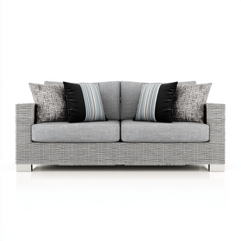 Sofá de jardín - ratán sintético - 175x82x80 cm - gris claro - diseño moderno-Bamboogonest