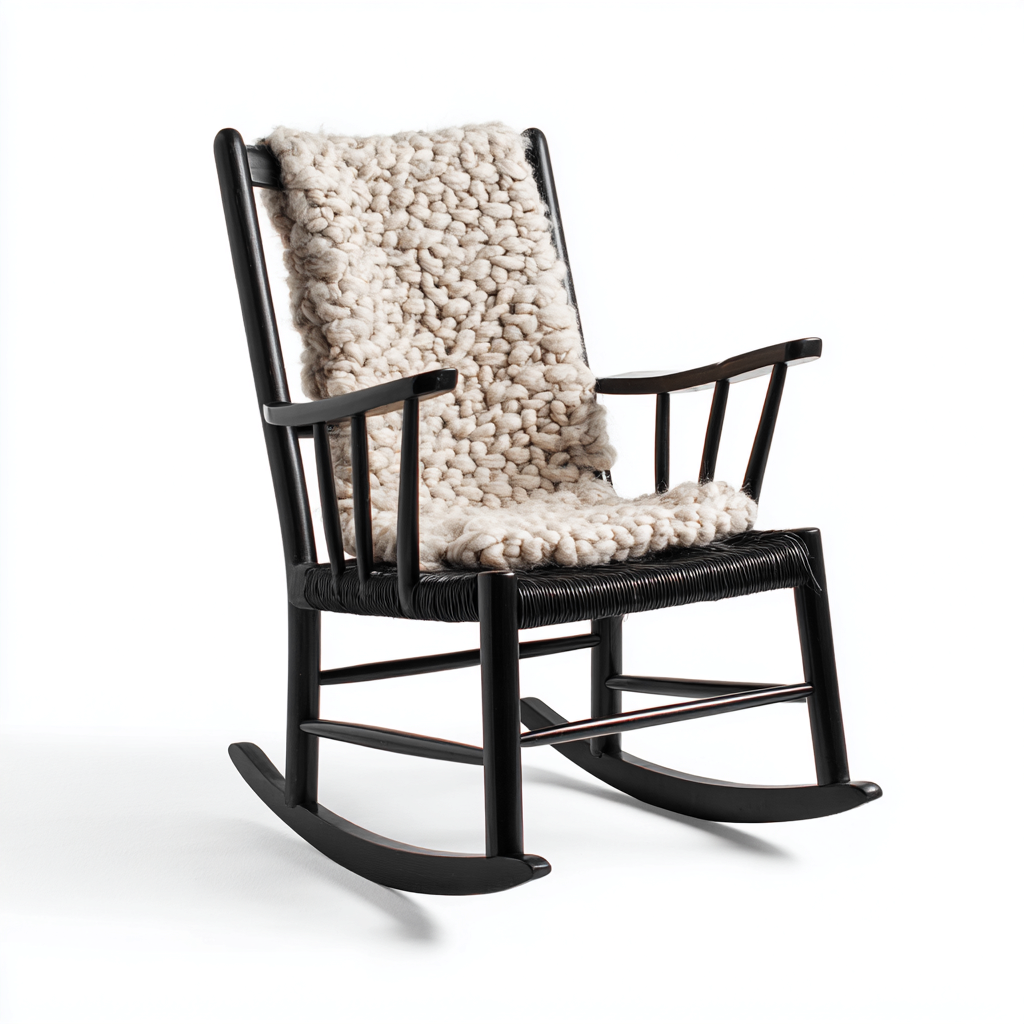 Mecedora - madera maciza-asiento trenzado - 100x60x95 cm - negro - estilo nórdico moderno-Bamboogonest