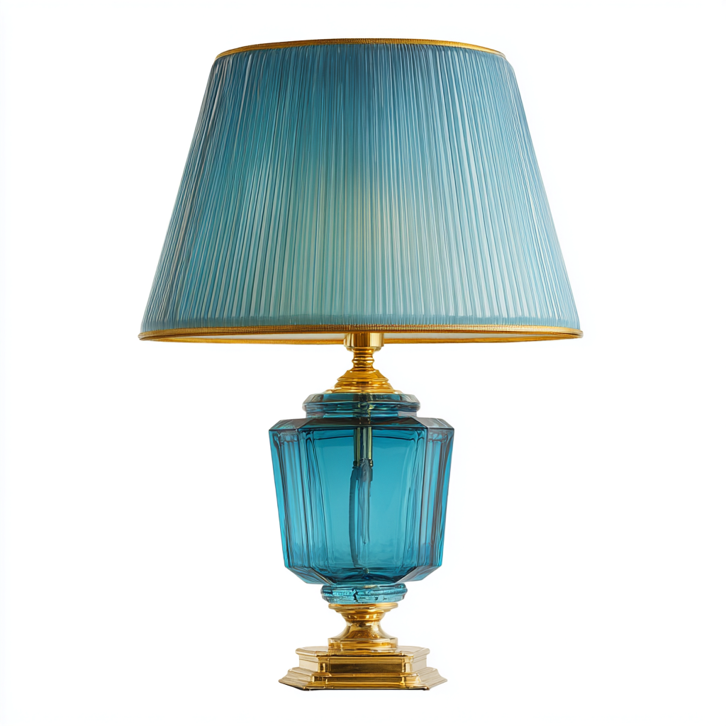 Lámpara de mesa-vidrio-textil-28x50 cm-azul-dorado-clásico-Bamboogonest