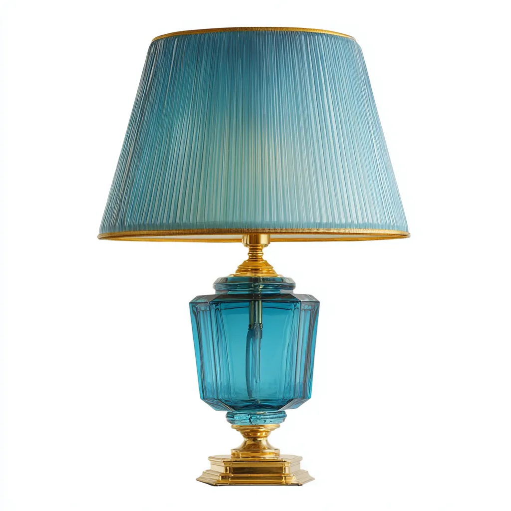 Lámpara de mesa-vidrio-textil-28x50 cm-azul-dorado-clásico-Bamboogonest